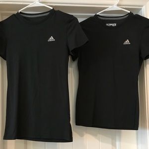 2 black Adidas short sleeved T-shirt’s
